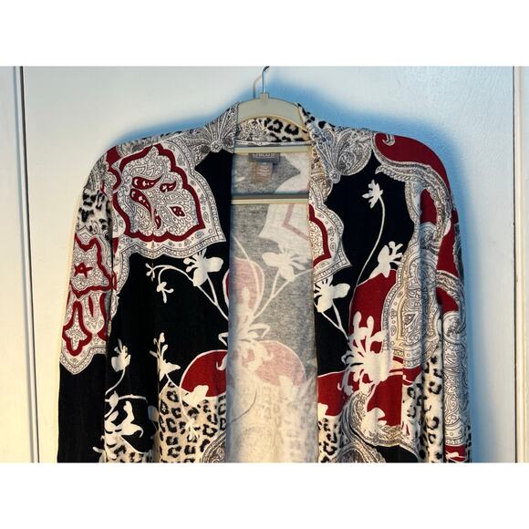 Chico's Cardigan Sweater Size XL Animal Print Paisley 3/4 Sleeve Jersey Knit - Picture 2 of 6